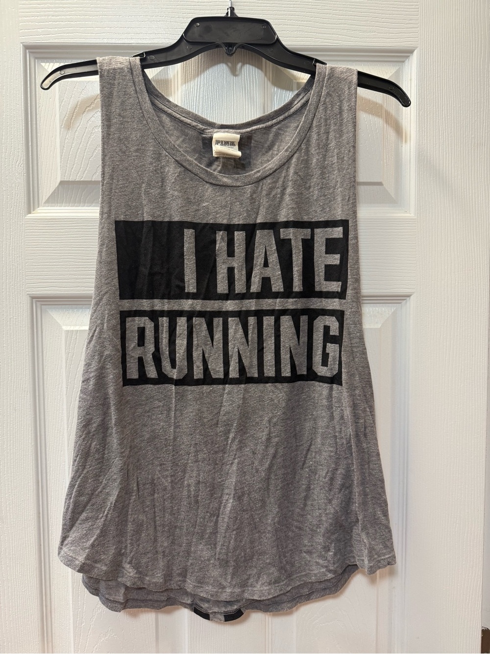 PINK Victoria's Secret size Medium Gray Graphic Tank Top - I HATE RUNNING